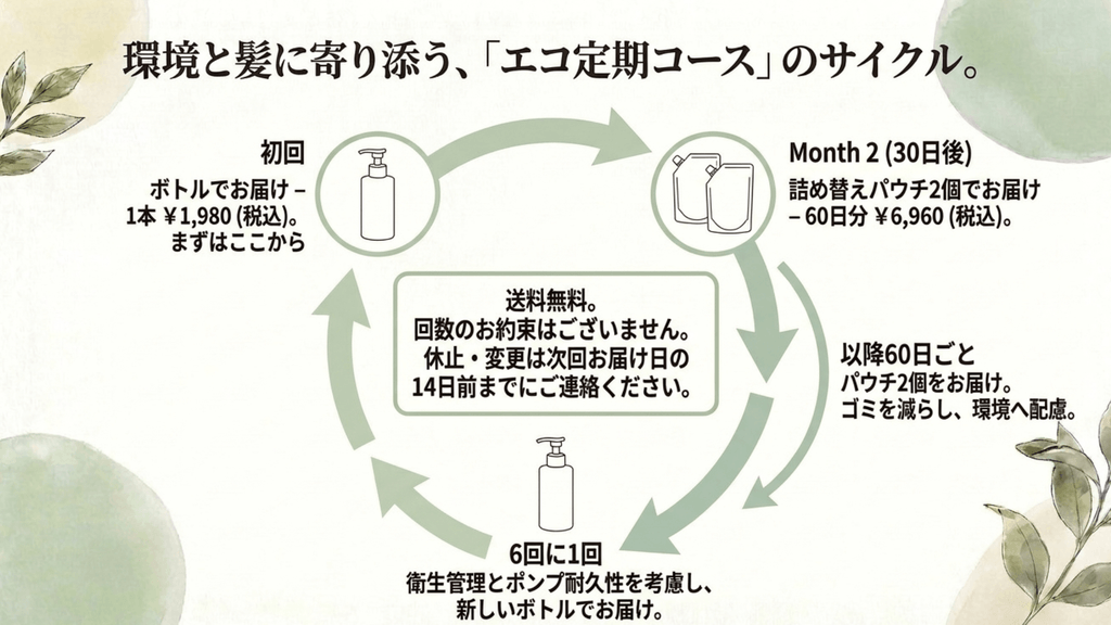 マイナチュレシャンプーのエコ定期コースの流れ